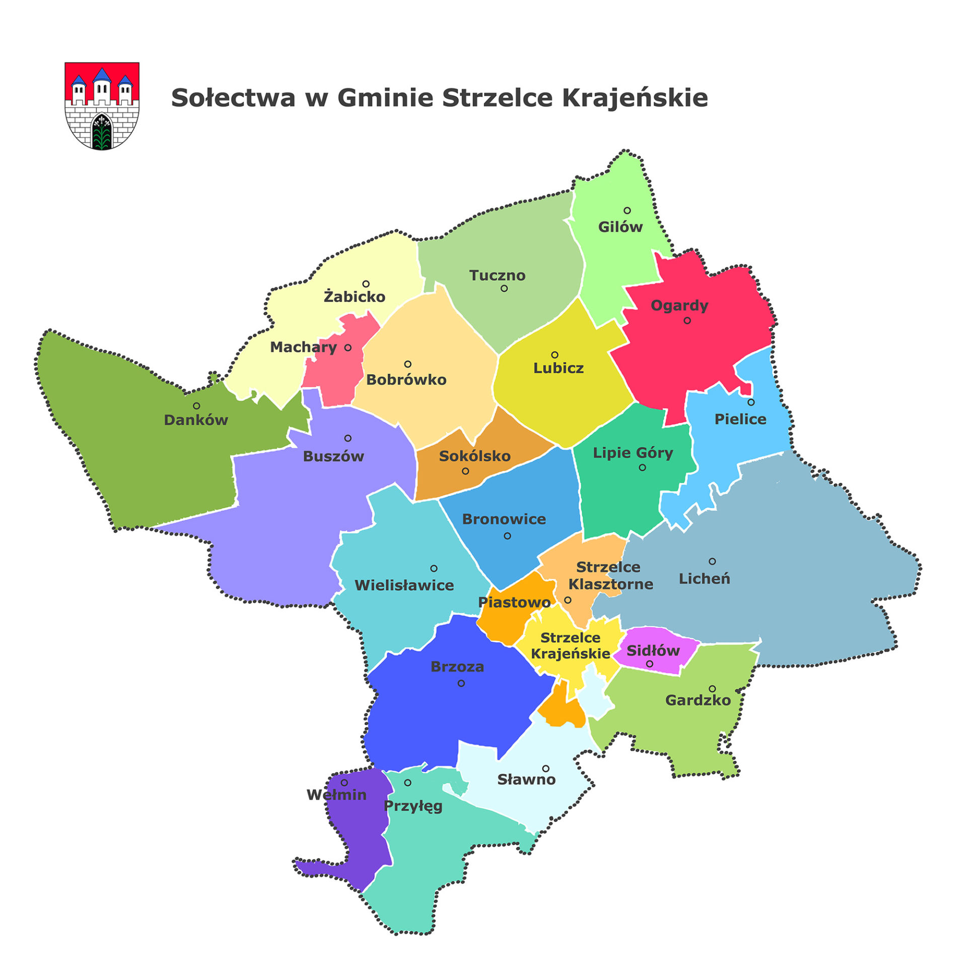 Mapa gminy z podziałem na sołectwa