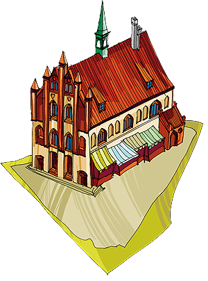 Rysunek przedstawiający średniowieczny ratusz