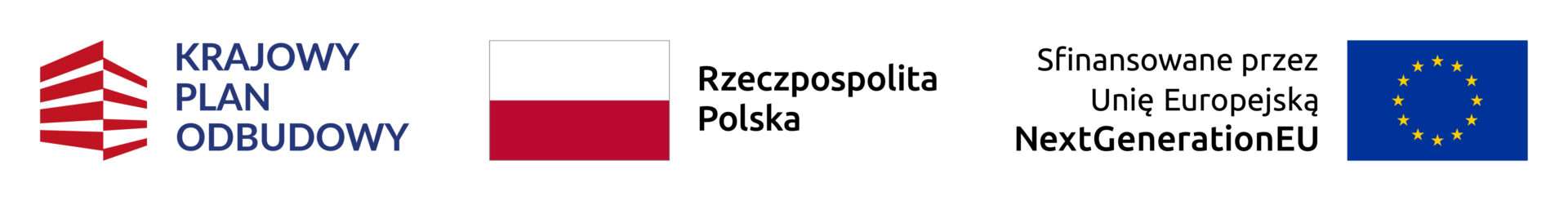 Baner z logotypami programu Krajowy Plan Odbudowy, flagą Polski i napisem „Rzeczpospolita Polska” oraz informacją „Sfinansowane przez Unię Europejską NextGenerationEU” obok flagi Unii Europejskiej.